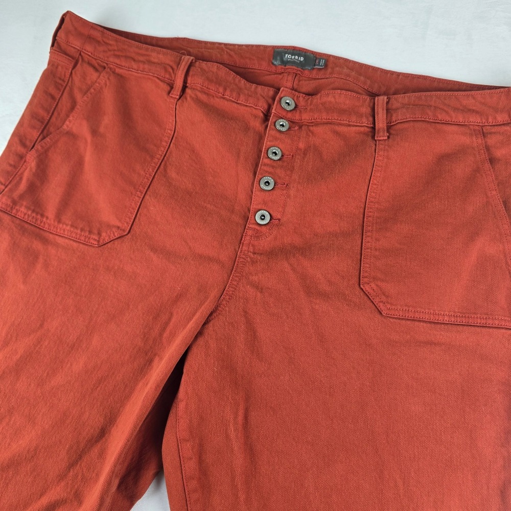 Torrid Womens Pants Rust Orange High Rise Button Fly Cropped Frayed Hem Size 24R